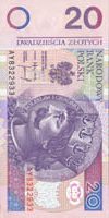 A scan of a Polish 20 Zloty bill